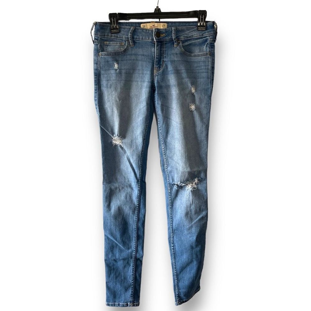 HOLLISTER Super‎ Skinny Medium Wash Ripped Jeans, 3R